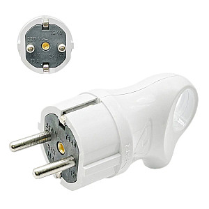 Вилка FAR F182 угловая с заземлением с кольцом белая