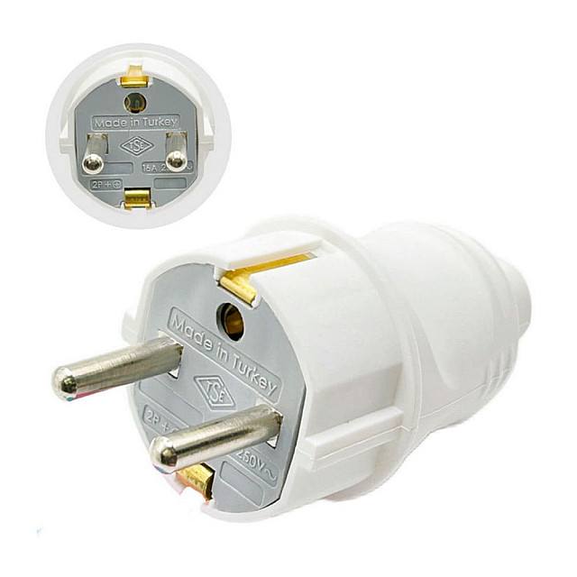 Вилка FAR F999 прямая с заземлением белая