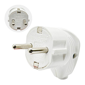 Вилка FAR F28 угловая c заземлением белая