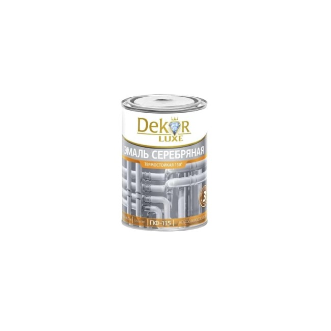 Эмаль термостойкая DEKOR ПФ-115 серебрянная 0,8кг