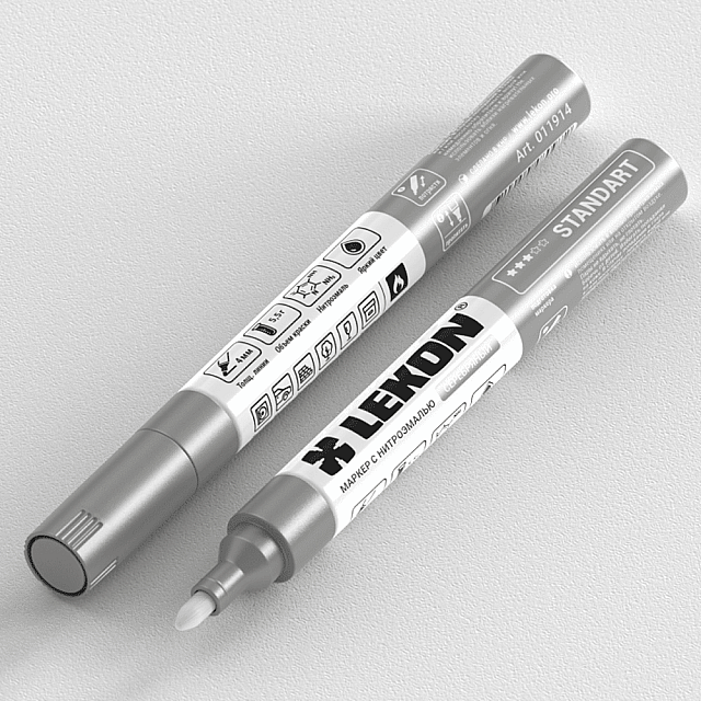 Маркер Lekon Standart 011914 с нитроэмалью серебро 4 мм