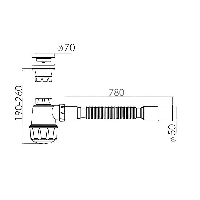Сифон для кухни AV Engineering AVE129760 с прикручивающимся выпуском 70 мм с гибкой трубой 1 1/2 - 40/50 мм