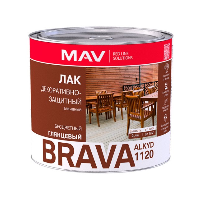 Лак MAV Brava Alkyd 1120 декоративно-защитный глянцевый 2.4 л
