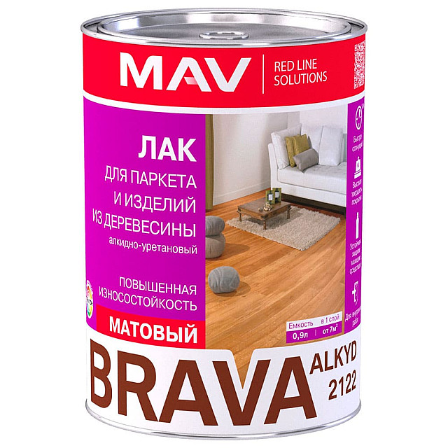 Лак MAV Brava Alkyd 2122 для паркета и изделий из древесины бесцветный матовый 1 л