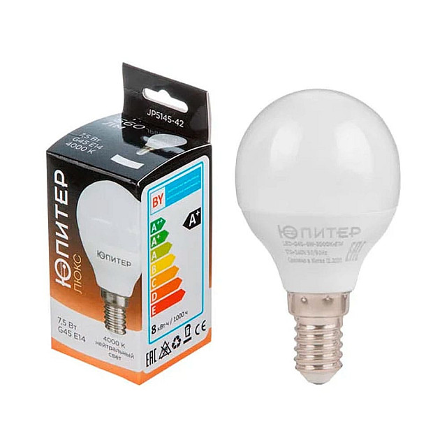 Лампа светодиодная Юпитер Люкс JP5145-42 G45 7.5 Вт E14 4000К