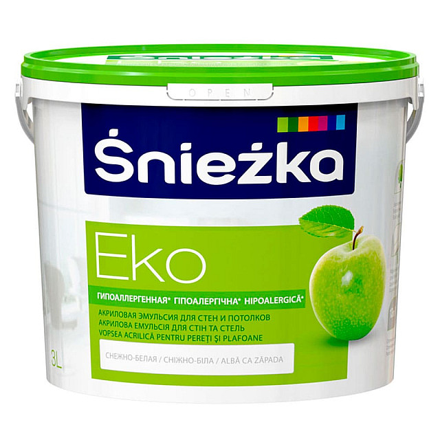 Краска Sniezka Eko гипоаллергенная снежно-белая 3 л Краска Sniezka Eko гипоаллергенная снежно-белая 3 л