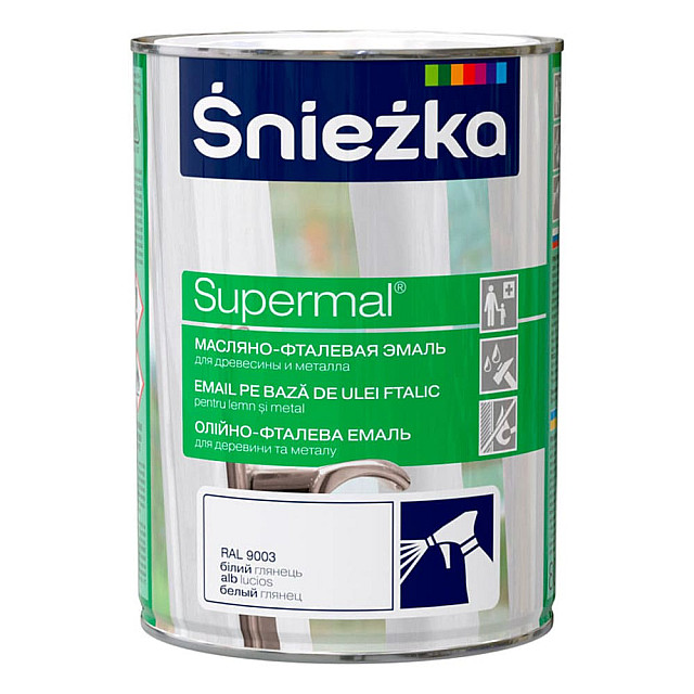 Эмаль Sniezka Supermal для дерева и металла белая 0.8 л