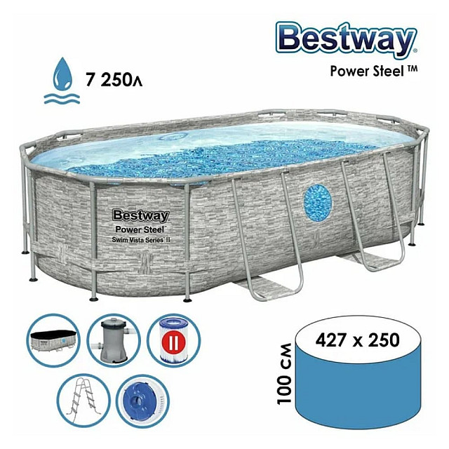 Бассейн каркасный Bestway 56714 Power Steel Камень 427*250*100 см