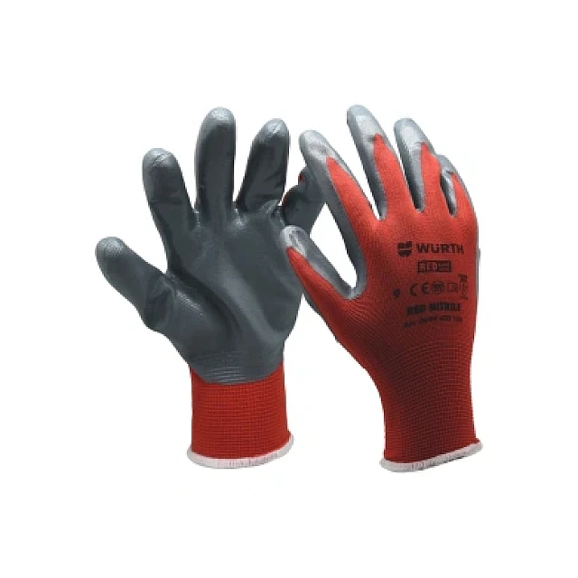 Перчатки защитные Wurth Red Nitrile трикотажные покрыты нитрилом размер 10 Перчатки защитные Wurth Red Nitrile трикотажные покрыты нитрилом размер 10