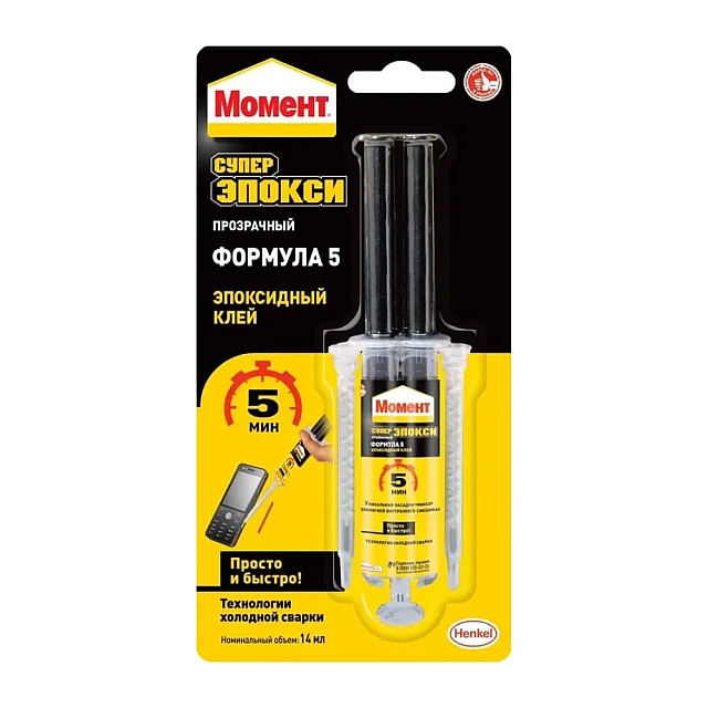 Клей эпоксидный Момент супер эпокси двухкомпонентный прозрачный 14 мл