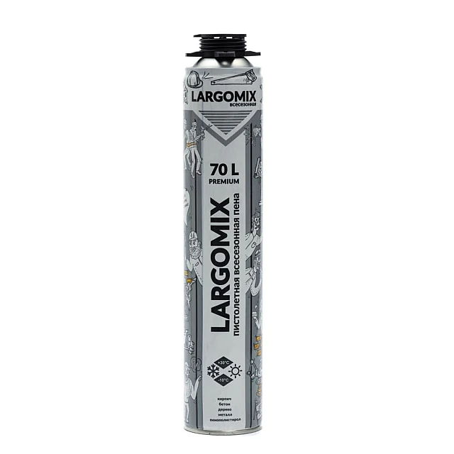 Пена монтажная Largomix Premium 70 пистолетная всесезонная 900 мл Пена монтажная Largomix Premium 70 пистолетная всесезонная 900 мл