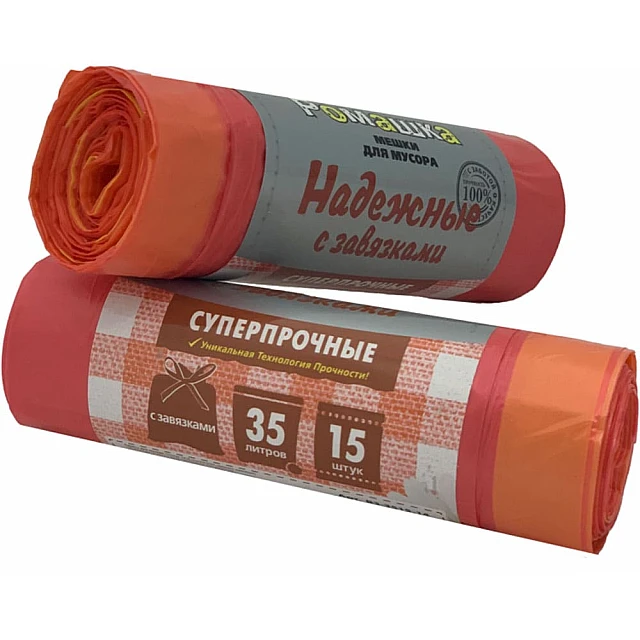 Мешки для мусора Ромашка Надежные В30351514 с завязками красные 35 л 15 шт