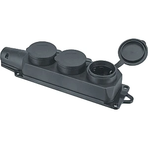 Колодка Navigator 61 372 NCA-BLR2-03-16A-E-IP44-BL 3 гнезда с заземлением каучук черная