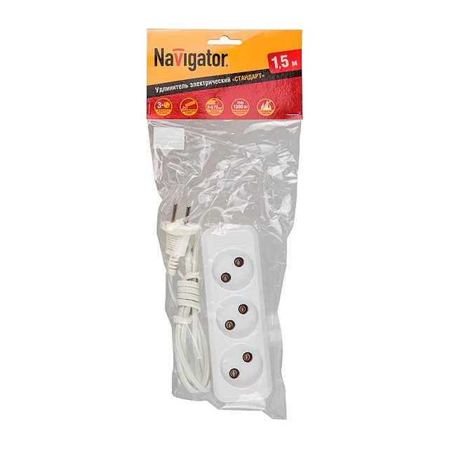 Удлинитель Navigator 71 448 NPE-S1-03-150-X-2х0.75 без заземления 3 гнезда 1.5 м Удлинитель Navigator 71 448 NPE-S1-03-150-X-2х0.75 без заземления 3 гнезда 1.5 м