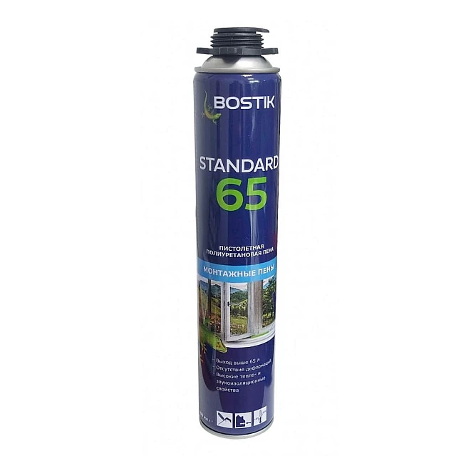 Пена пистолетная Bostik Standart 65 полиуретановая 800 мл Пена пистолетная Bostik Standart 65 полиуретановая 800 мл