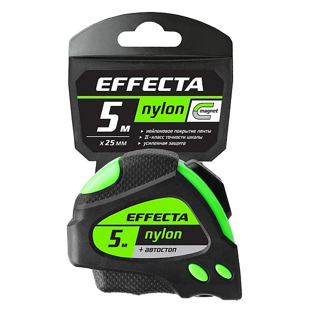 Рулетка Effecta Nylon с магнитом автостопом лентой нейлон 5 м*25 мм Рулетка Effecta Nylon с магнитом автостопом лентой нейлон 5 м*25 мм