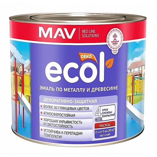 Эмаль MAV Ecol ПФ-115 по металлу и древесине белая глянцевая 2.4 л Эмаль MAV Ecol ПФ-115 по металлу и древесине белая глянцевая 2.4 л