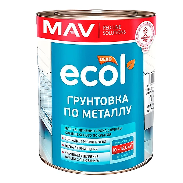 Грунтовка MAV Ecol ГФ-021 по металлу светло-серая 1 л Грунтовка MAV Ecol ГФ-021 по металлу светло-серая 1 л