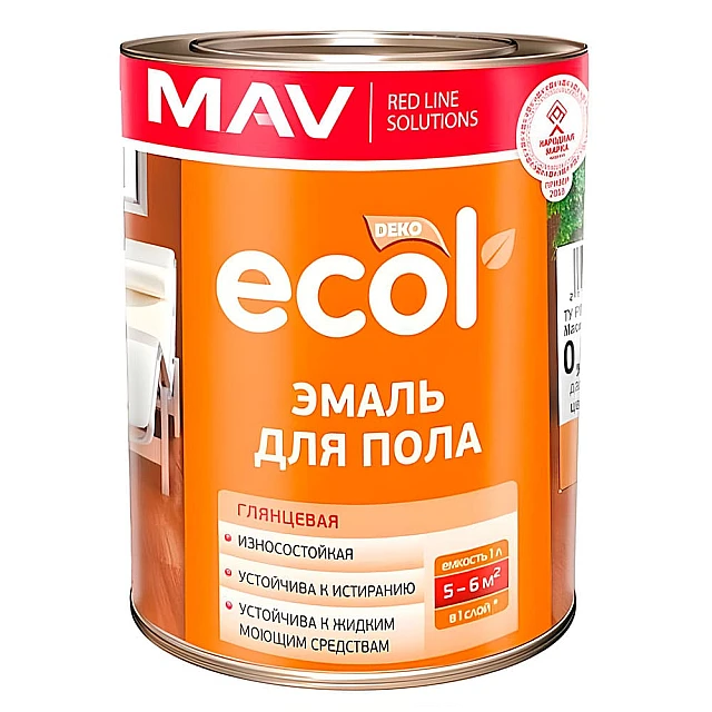 Эмаль для пола MAV Ecol ПФ-266 золотисто-коричневая глянцевая 1 л Эмаль для пола MAV Ecol ПФ-266 золотисто-коричневая глянцевая 1 л