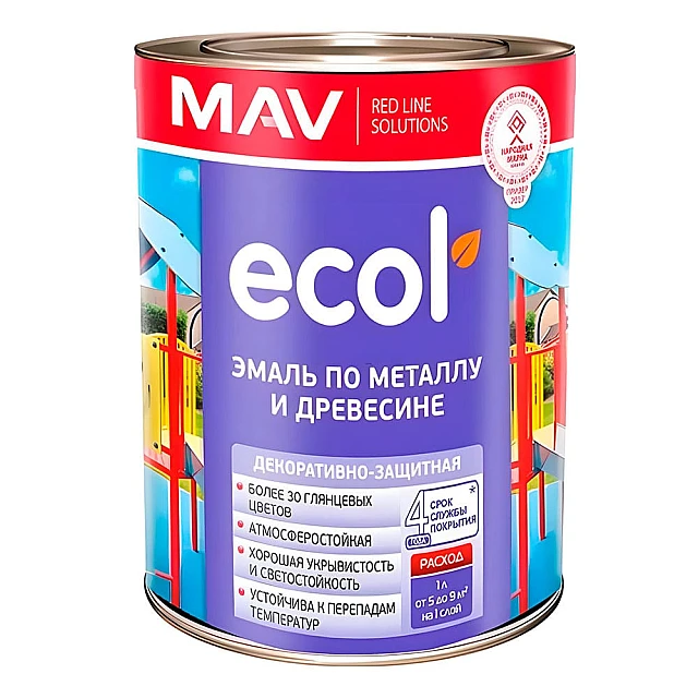 Эмаль MAV Ecol ПФ-115 по металлу и древесине серебристая глянцевая 1 л Эмаль MAV Ecol ПФ-115 по металлу и древесине серебристая глянцевая 1 л