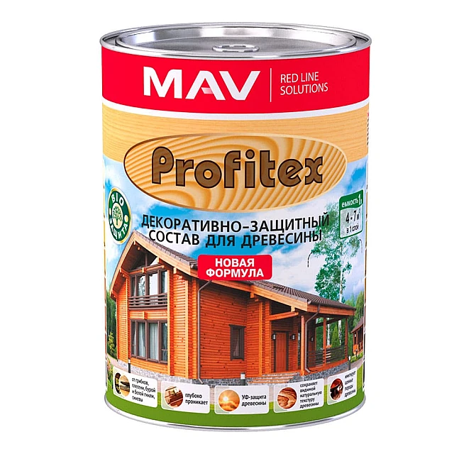Состав декоративно-защитный MAV Profitex для древесины тик 1 л Состав декоративно-защитный MAV Profitex для древесины тик 1 л
