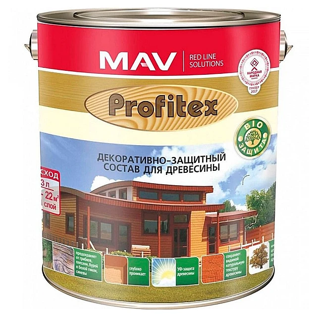 Состав декоративно-защитный MAV Profitex для древесины тик 3 л Состав декоративно-защитный MAV Profitex для древесины тик 3 л