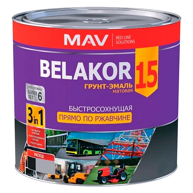 Грунт-эмаль MAV Belakor 15 прямо по ржавчине 3 в 1 быстросохнущая RAL 7011 серая матовая 2.4 л Грунт-эмаль MAV Belakor 15 прямо по ржавчине 3 в 1 быстросохнущая RAL 7011 серая матовая 2.4 л