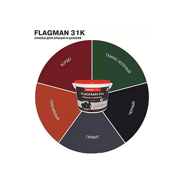 Краска MAV Flagman 31к для крыши и цоколя графит матовая 11 л Краска MAV Flagman 31к для крыши и цоколя графит матовая 11 л