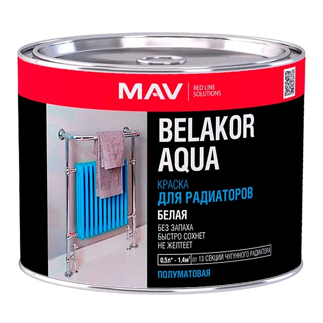 Краска MAV Belakor Aqua для радиаторов белая полуматовая 0.5 л Краска MAV Belakor Aqua для радиаторов белая полуматовая 0.5 л