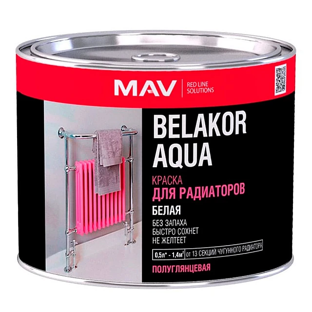 Краска MAV Belakor Aqua для радиаторов белая полуглянцевая 0.5 л Краска MAV Belakor Aqua для радиаторов белая полуглянцевая 0.5 л