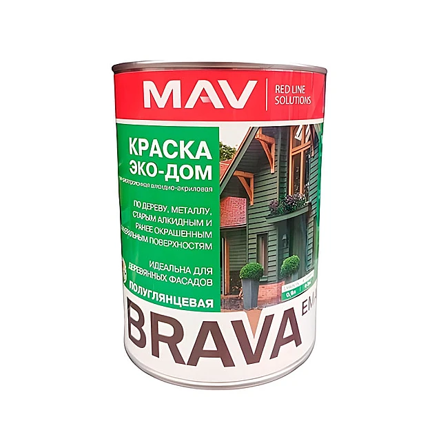Краска MAV Brava Эко-Дом белая полуглянцевая 0.9 л Краска MAV Brava Эко-Дом белая полуглянцевая 0.9 л
