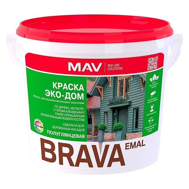 Краска MAV Brava Эко-Дом белая полуглянцевая 3 л