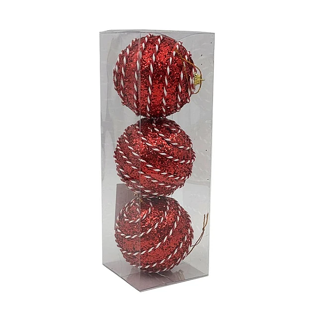 Набор шаров Калядны час White stripes АВ24-083 8 см 3 шт