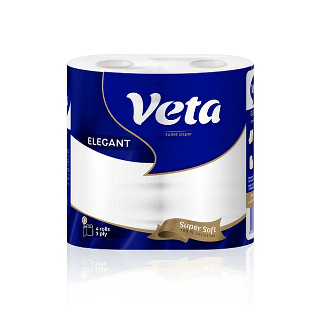 Бумага туалетная Veta Elegant белая трехслойная на втулке 4 рулона Бумага туалетная Veta Elegant белая трехслойная на втулке 4 рулона
