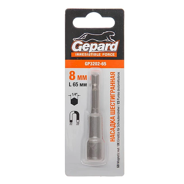 Насадка шестигранная Gepard GP3203-65 10*65 мм магнитная Насадка шестигранная Gepard GP3203-65 10*65 мм магнитная