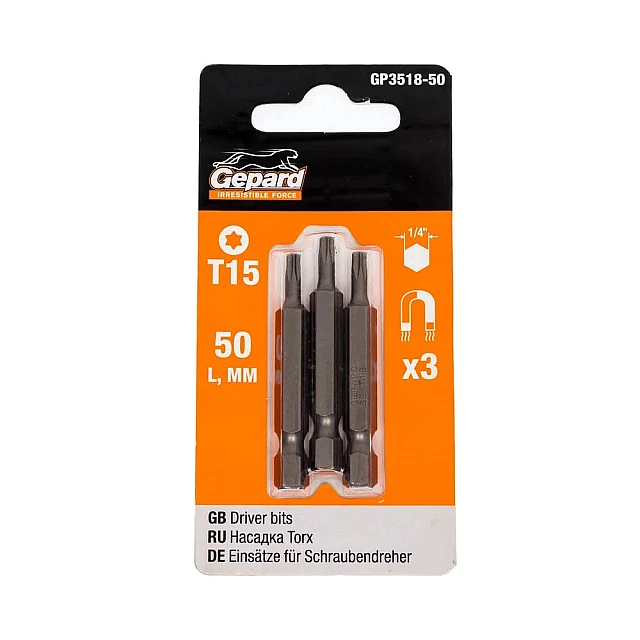 Насадка Torx T15 50 мм 3 шт Gepard GP3518-50 Насадка Torx T15 50 мм 3 шт Gepard GP3518-50