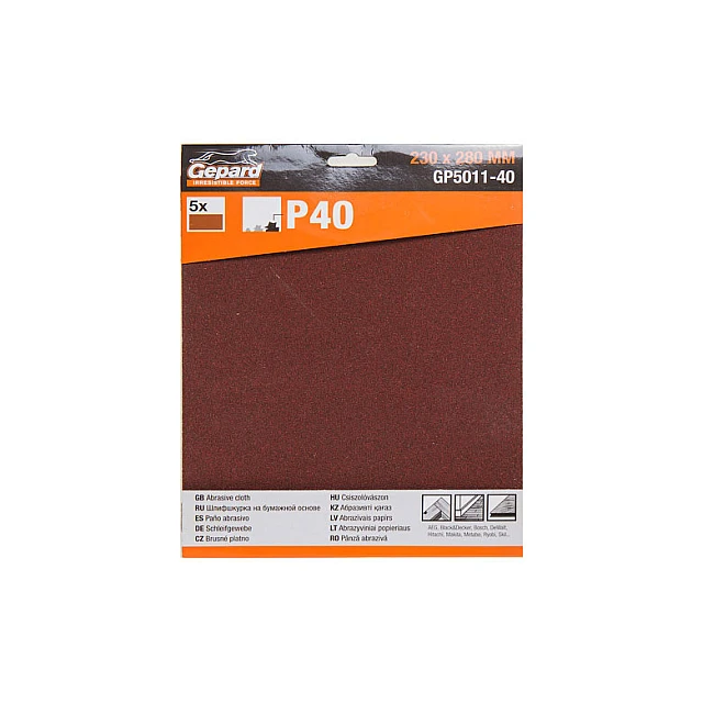 Шлифлист Gepard GP5011-40 230*280 мм Р40 бумажная основа 5 шт Шлифлист Gepard GP5011-40 230*280 мм Р40 бумажная основа 5 шт