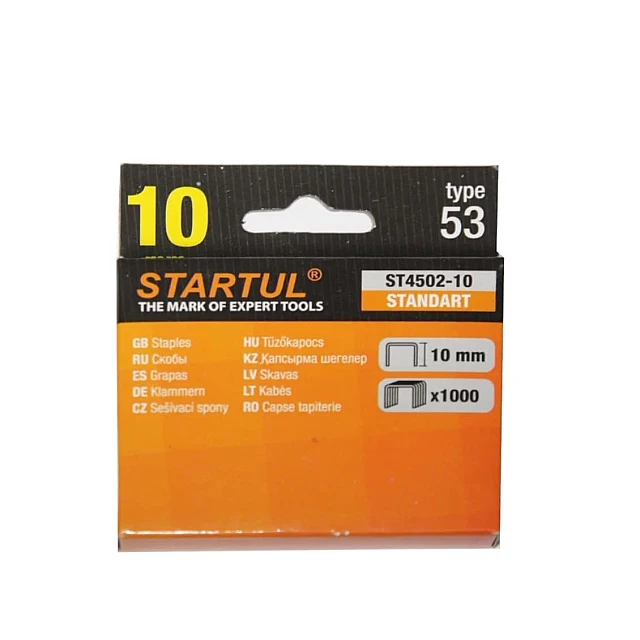 Скобы STARTUL STANDART ST4502-10 тип 53 10 мм 1000 шт Скобы STARTUL STANDART ST4502-10 тип 53 10 мм 1000 шт
