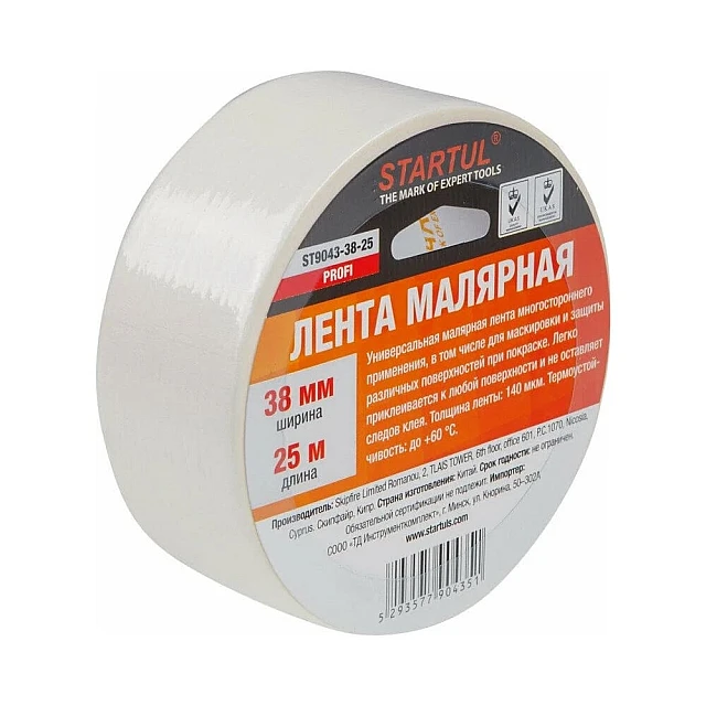 Лента малярная Startul Profi ST9043-38-25 38 мм*25 м белая Лента малярная Startul Profi ST9043-38-25 38 мм*25 м белая