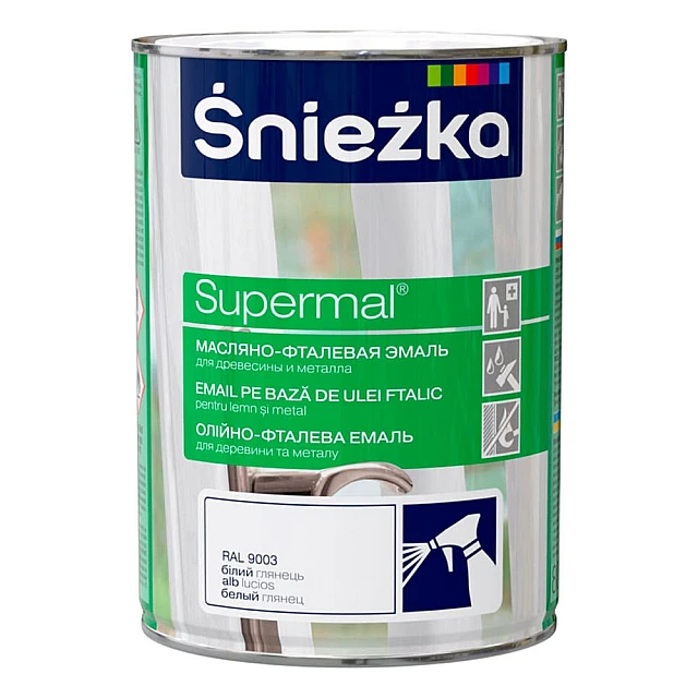 Эмаль Sniezka Supermal для дерева и металла белая 0.8 л Эмаль Sniezka Supermal для дерева и металла белая 0.8 л
