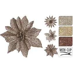 Набор новогодних украшений Koopman Цветы на клипсах золото 3 шт