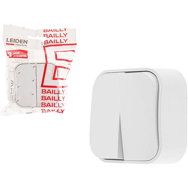 Выключатель Leiden Electric Bailly 806002 2 клавиши белый Выключатель Leiden Electric Bailly 806002 2 клавиши белый